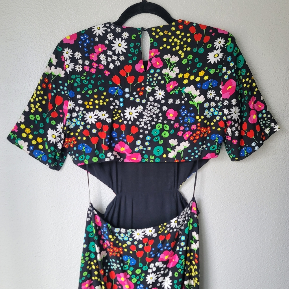 The Kooples NWT Joyful Floral Print Cut Out Dress Size 2/Medium In Black Floral - Picture 9 of 14